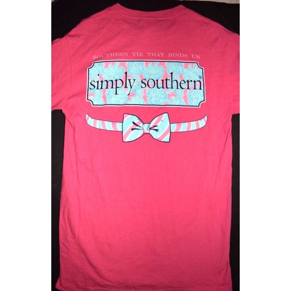 EUC GIRLS SIMPLY SOUTHERN PINK MINT GREEN TIE THAT BINDS US L/S TEE SIZE S SMALL